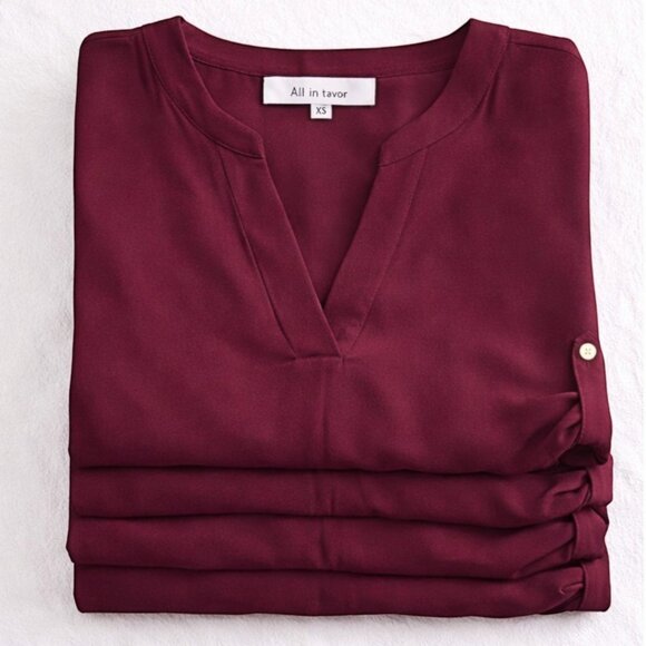 All in Favor Tops - All in Favor Zinfandel V-Neck Oversized Blouse XS 4-Pack Boutique Wholesale